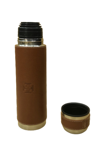 Thermos 0.7 L inox revêtement cuir logo SUF